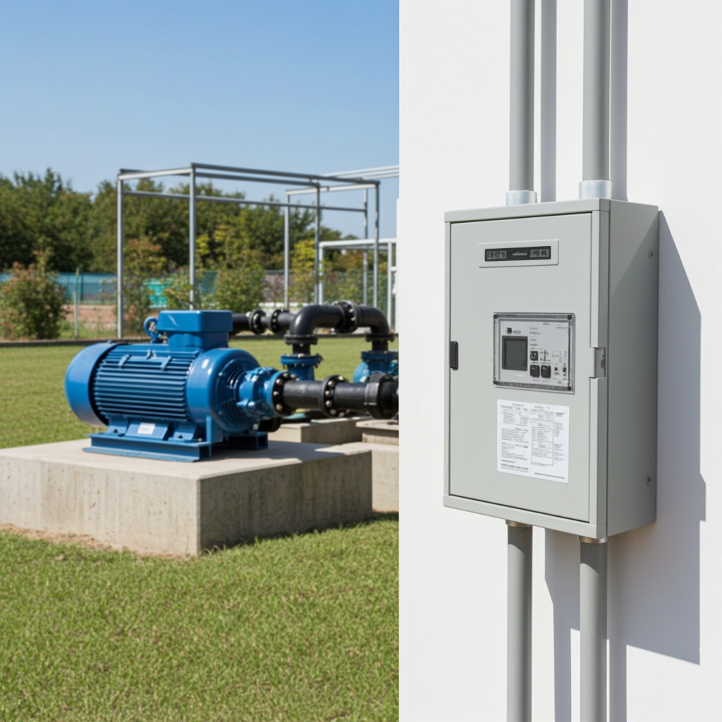 荏原ﾎﾟﾝﾌﾟ用制御盤5.5kwEPC1B型単独運転用屋外形・漏電遮断器付（WL型）三相200V直入