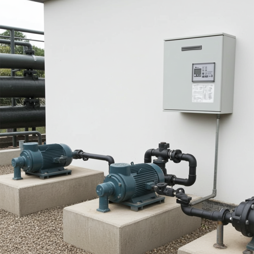 荏原ﾎﾟﾝﾌﾟ用制御盤0.4kwEPC2B型単独交互・交互並列運転用屋外形・漏電遮断器・進相ｺﾝﾃﾞﾝｻ付（WLY型）単相100V50Hz