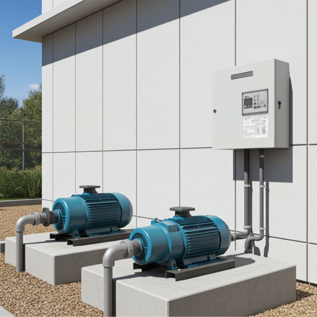 荏原ﾎﾟﾝﾌﾟ用制御盤2.2kwEPC2B型単独交互・交互並列運転用屋外形・漏電遮断器・進相ｺﾝﾃﾞﾝｻ付（WLY型）三相200V直入50Hz