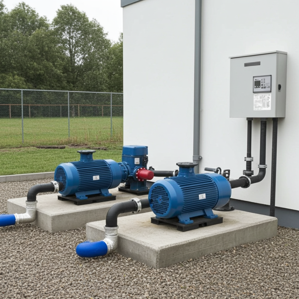 荏原ﾎﾟﾝﾌﾟ用制御盤3.7kwEPC2B型単独交互・交互並列運転用屋外形・漏電遮断器ポンプ個別・進相ｺﾝﾃﾞﾝｻ付（WKZ型）三相200V直入60Hz